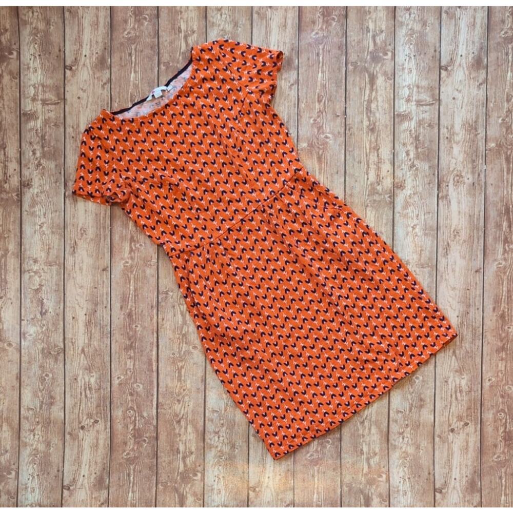BODEN Phoebe Jersey Dress in Orange Popsicle Tulip Geo - 2P - Short Sleeves